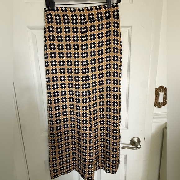 ZARA Printed Wide Leg Pants Geometric Camel & Black Side Zip Size M Boho - Picture 4 of 14